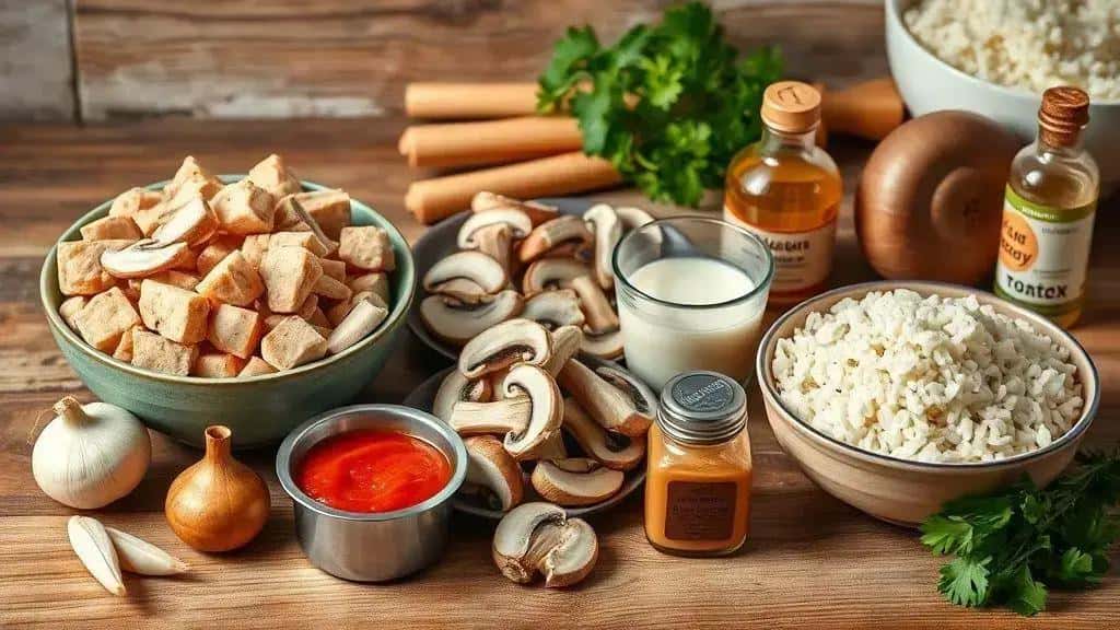 Ingredientes do strogonoff vegano de proteína