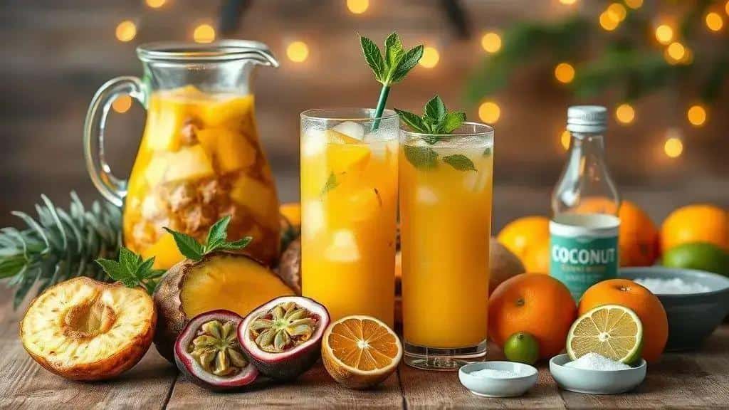 Ingredientes do suco especial de Natal com frutas tropicais Ingredientes do suco especial de Natal com frutas tropicais