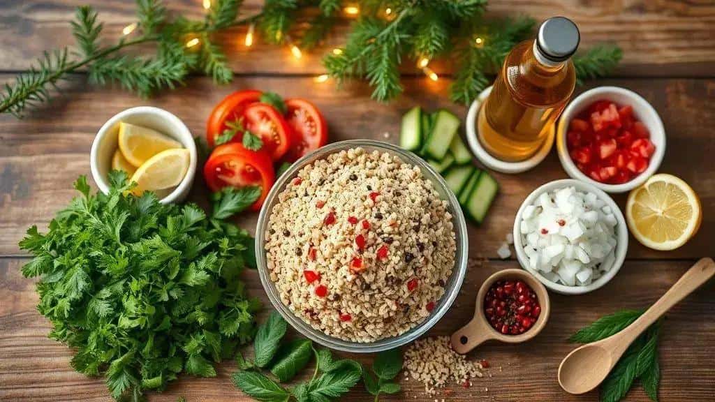 Ingredientes do tabule refrescante para a ceia de Natal Ingredientes do tabule refrescante para a ceia de Natal