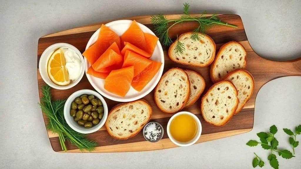 Ingredientes dos canapés de salmão defumado Ingredientes dos canapés de salmão defumado