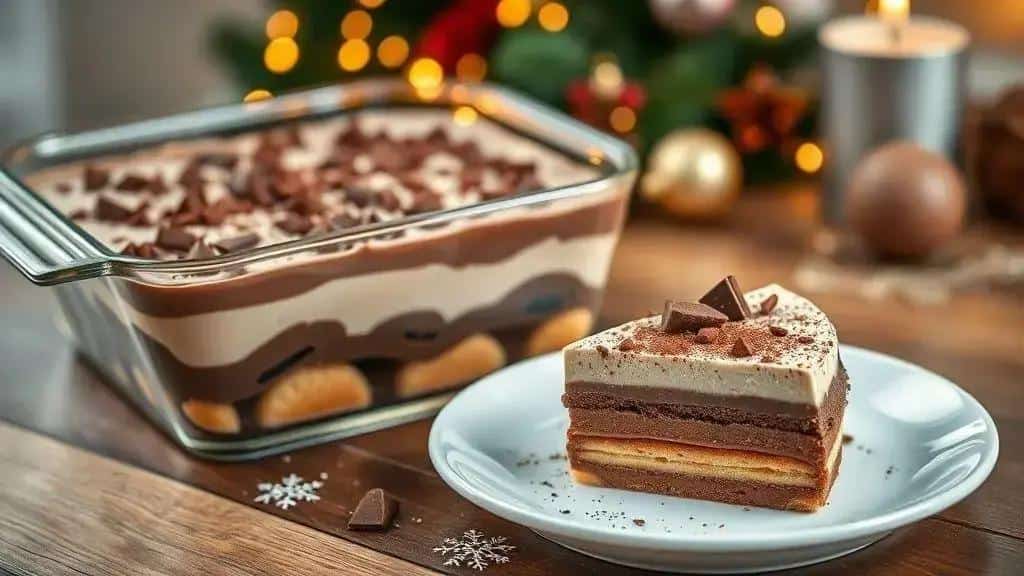 Pavê de Natal de Chocolate com Biscoito Maizena
