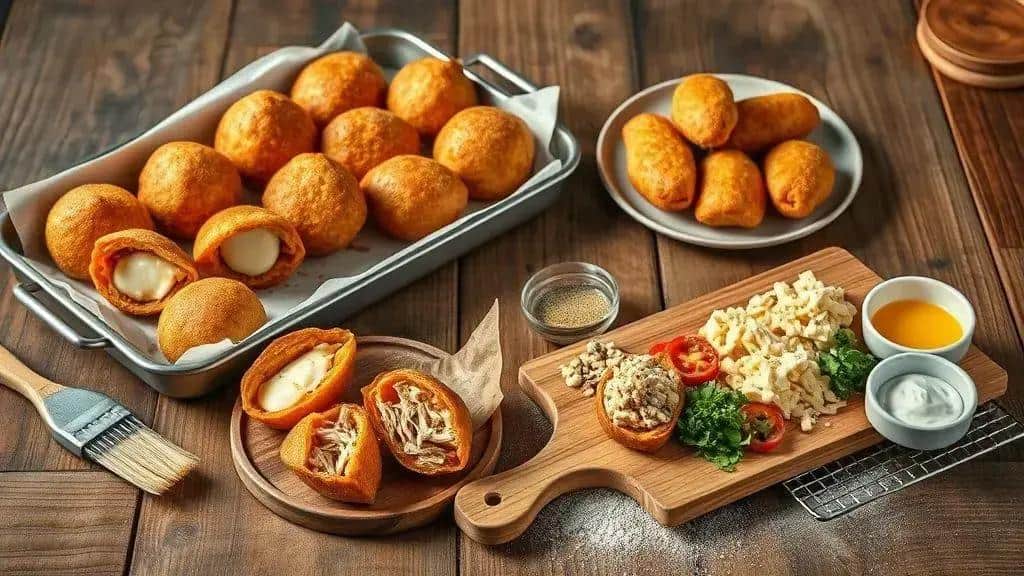 Variações da receita coxinha de frango com catupiry (assada, fit, recheios)
