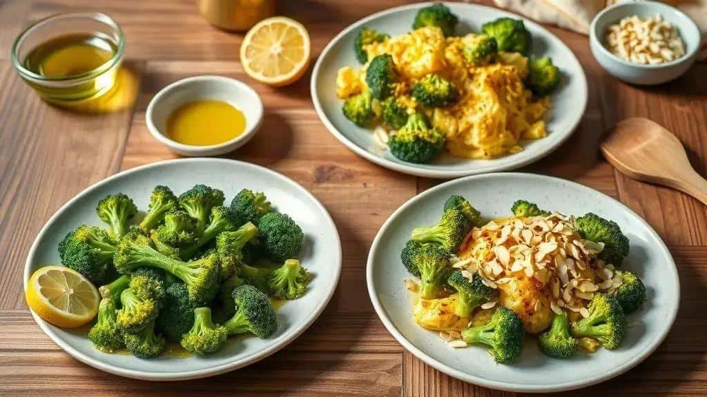 Variações da receita de brócolis com alho (opções vegana e com queijo)