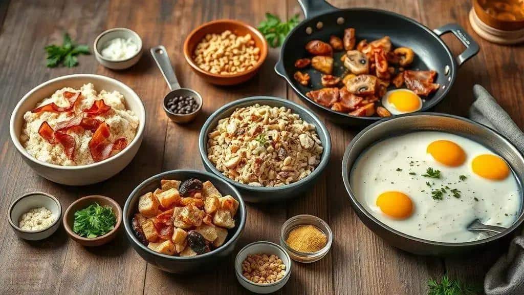 Variações da receita farofa de Natal com bacon e ovos Variações da receita farofa de Natal com bacon e ovos
