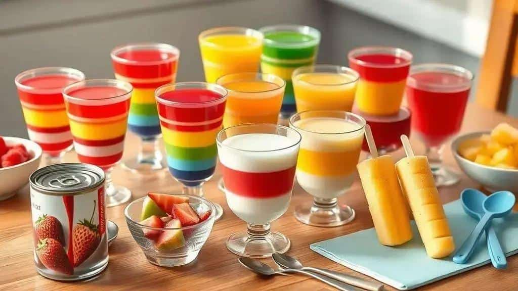 Variações da receita Gelatina Colorida na taça para crianças