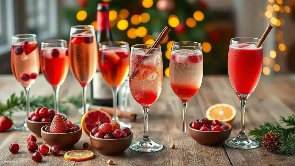 Variações do drink natalino com espumante e frutas vermelhas