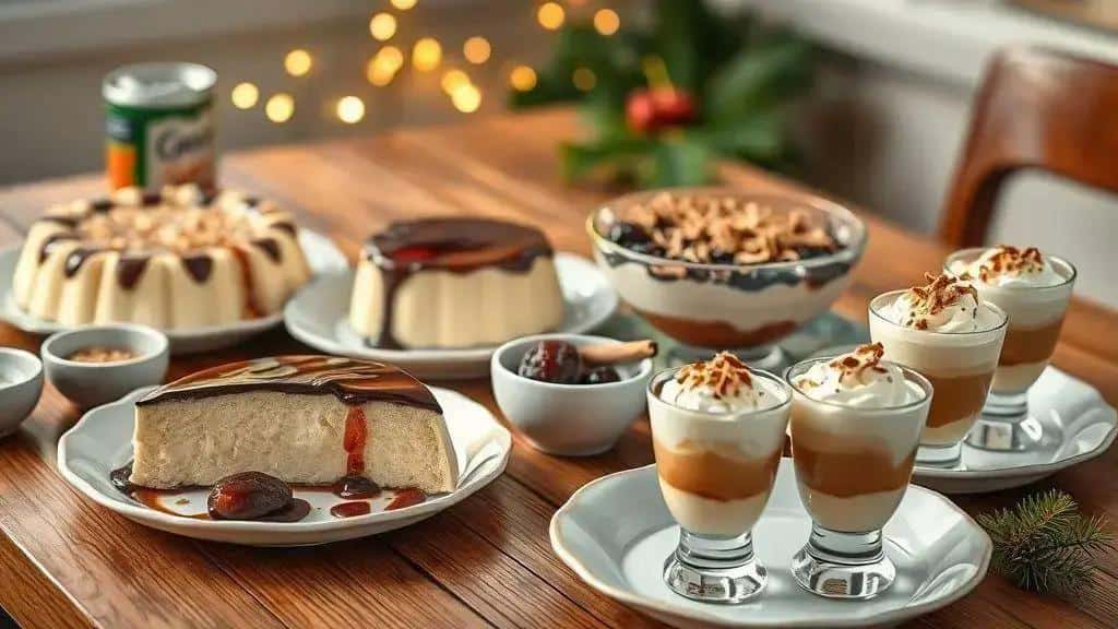 Variações do manjar branco de natal com calda de ameixa