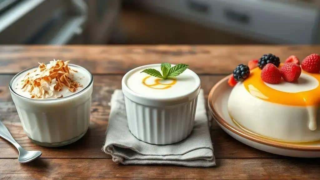 Variações do manjar branco (vegana, light e com frutas)