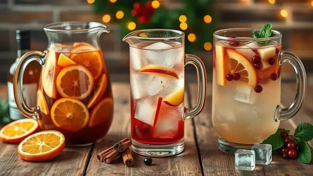 Variações do ponche natalino com frutas (alcoólica, sem álcool, vegana)
