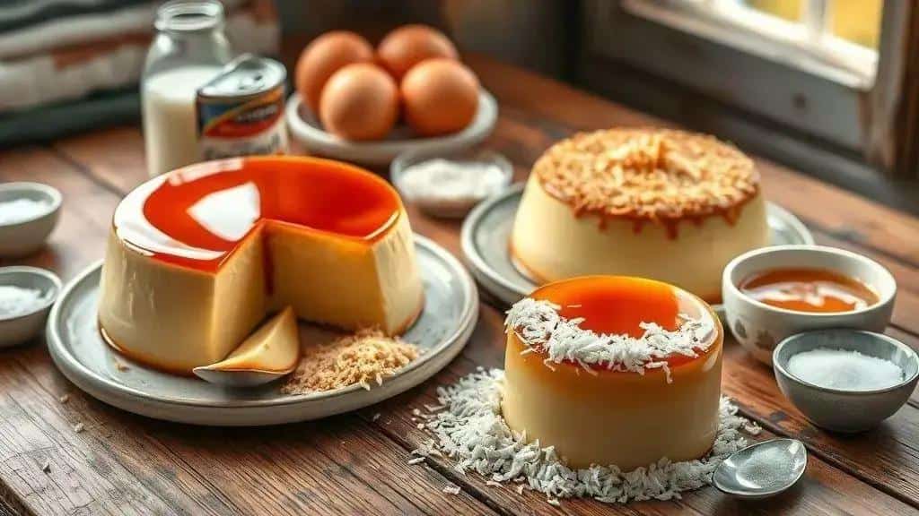 Variações do pudim de leite condensado (caramelo, coco, diet)