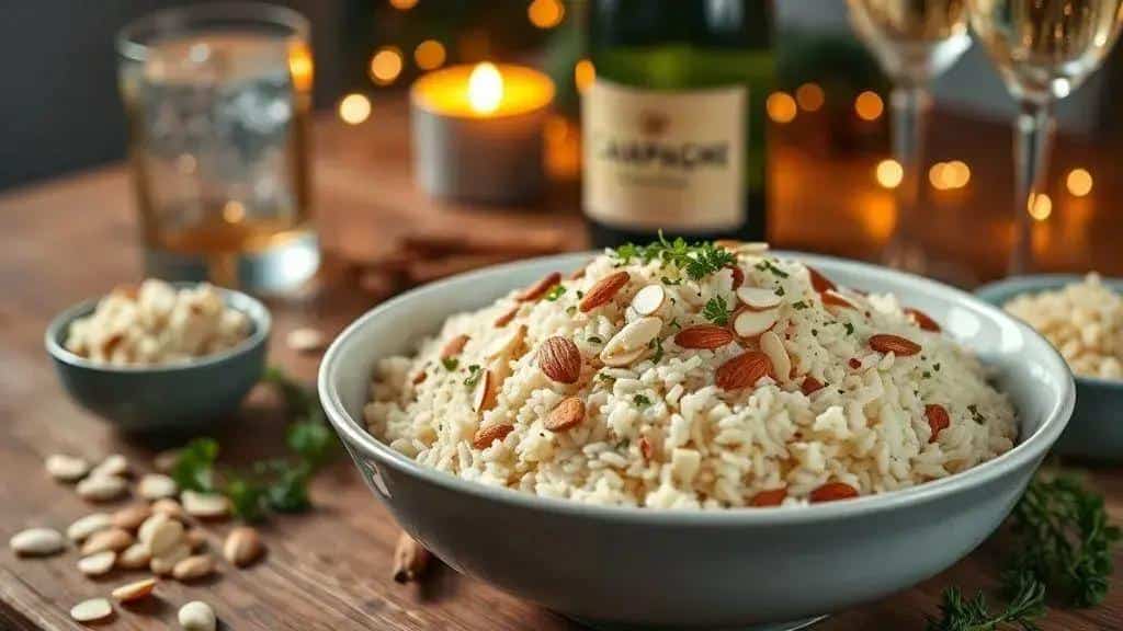 Arroz com Champagne e Amêndoas (Luxo e Sabor)