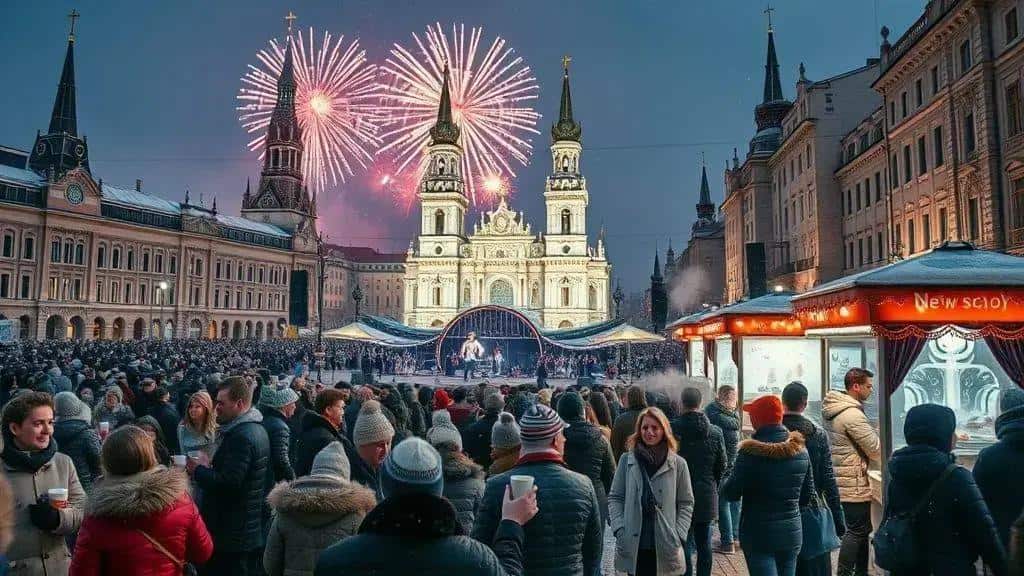 Celebrações públicas: fogos, praças e concertos