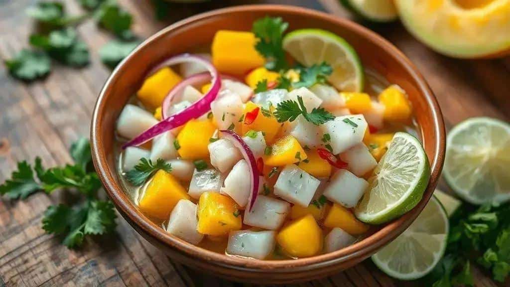 Ceviche de Peixe Branco com Manga (Refrescante)