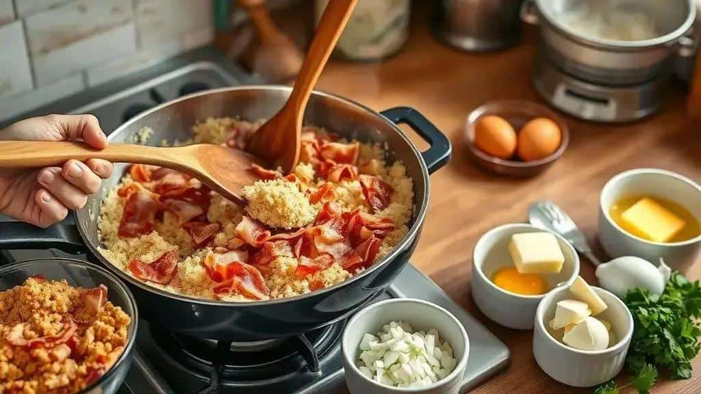 Como preparar a farofa tradicional com bacon passo a passo