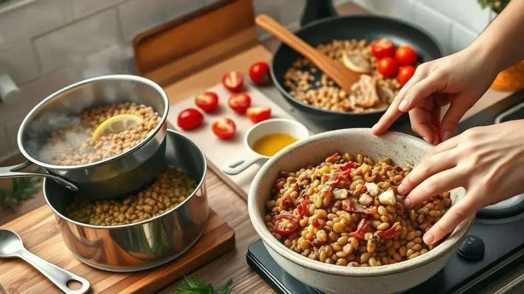 Como preparar a receita: Salada morna de lentilha
