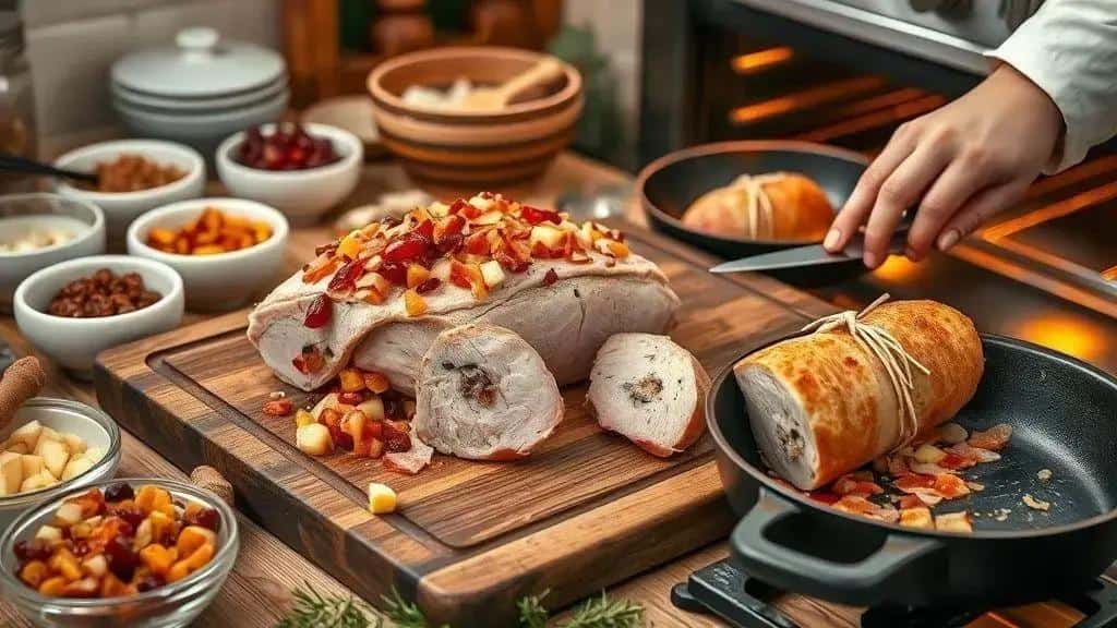 Como preparar lombo recheado com frutas secas e bacon Como preparar lombo recheado com frutas secas e bacon