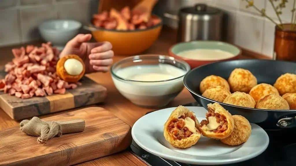 Como preparar o bolinho de linguiça com queijo derretido (passo a passo) Como preparar o bolinho de linguiça com queijo derretido (passo a passo)