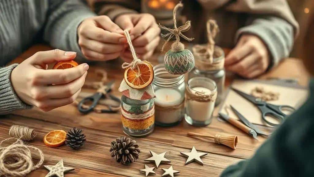 Decorações feitas à mão e materiais reutilizáveis