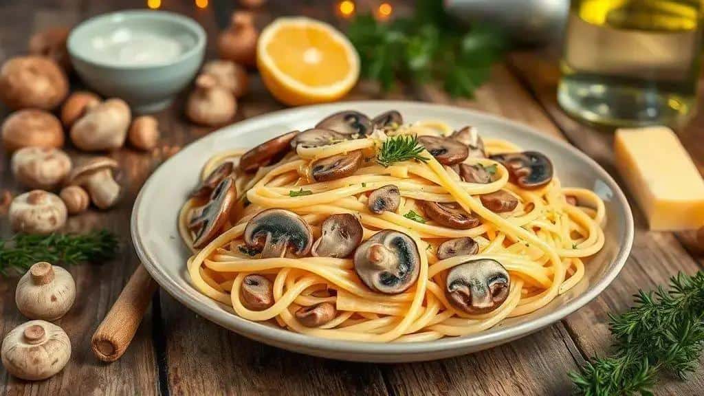 Fettuccine ao funghi com finalização natalina — ingredientes, preparo e variações