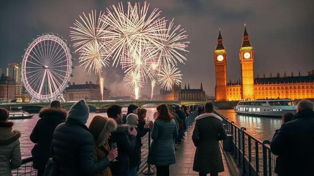 Fogos e eventos em Londres: o Big Ben e o desfile na margem do Tâmisa