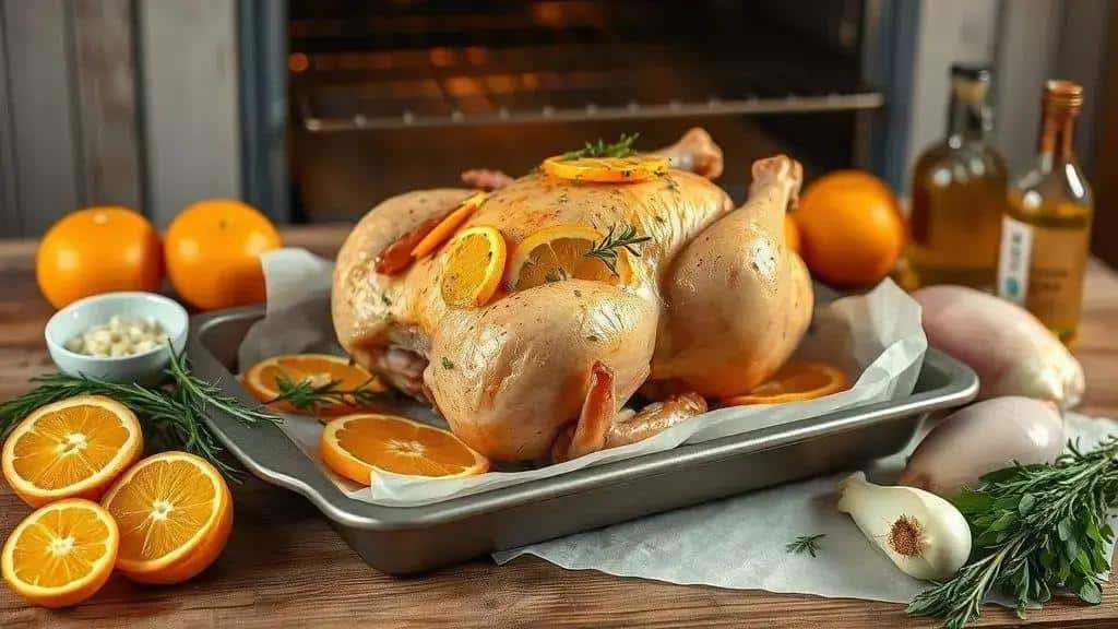 Frango assado com ervas e laranja: ingredientes, como preparar e variações