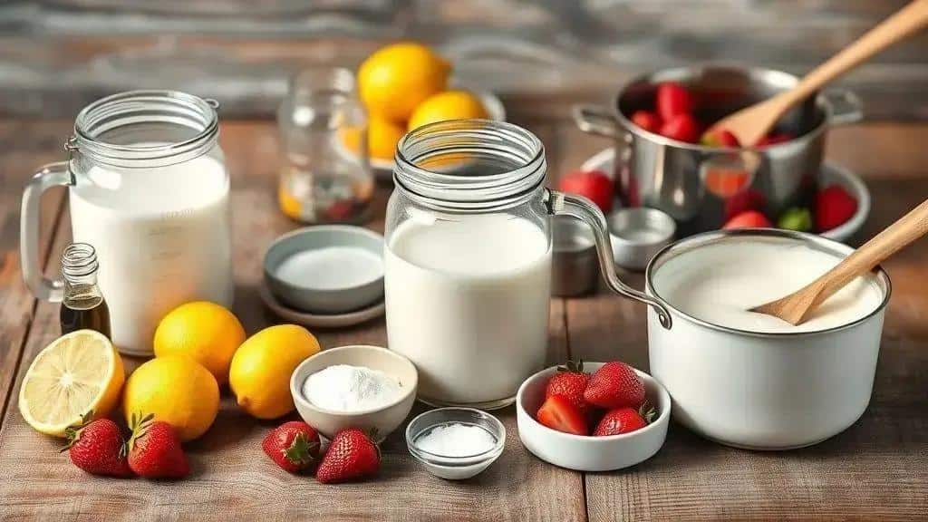 Ingredientes da panna cotta de limão com morango Ingredientes da panna cotta de limão com morango