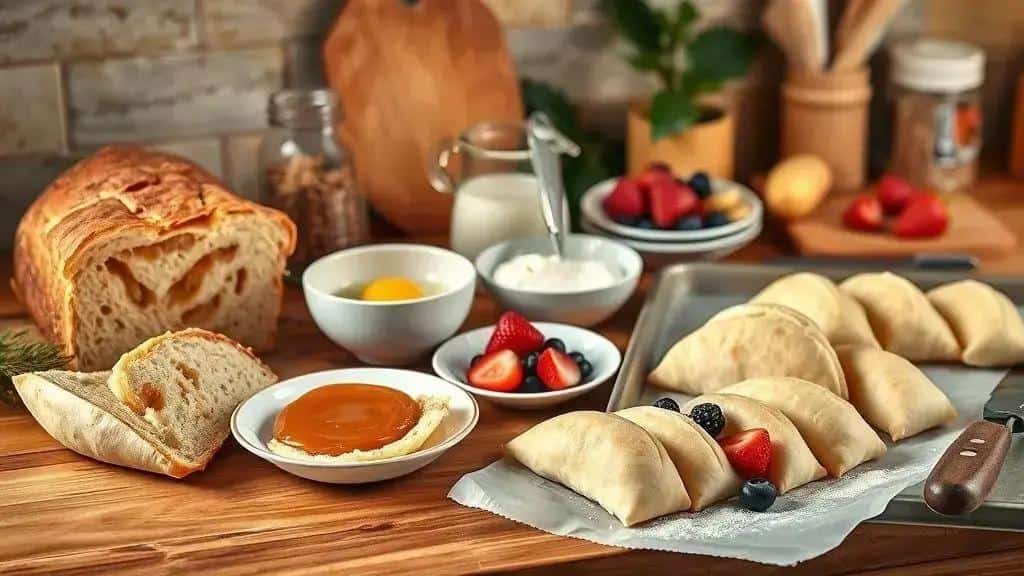 Ingredientes da rabanada recheada doce (creme, frutas, doce de leite)