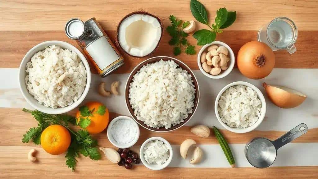 Ingredientes da receita 1: arroz cremoso com coco e castanhas