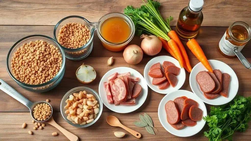Ingredientes da receita de lentilha para a ceia