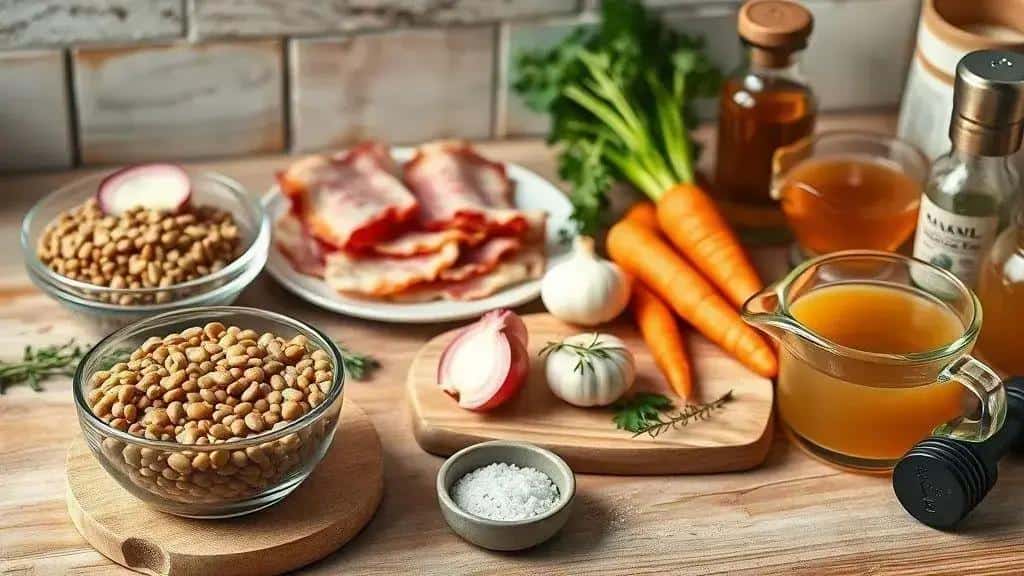 Ingredientes da receita: Lentilha com bacon e ervas