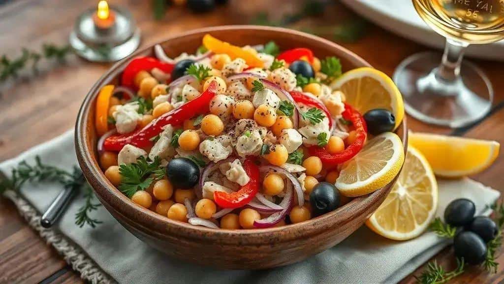 Ingredientes da receita Salada de Bacalhau com Grão-de-Bico e Pimentões