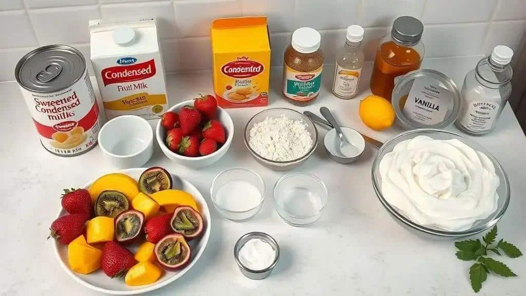 Ingredientes da torta de leite condensado com frutas