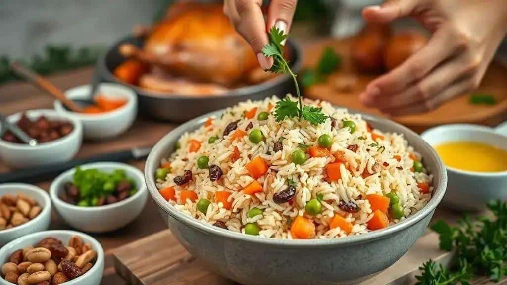 Ingredientes do arroz natalino e acompanhamentos Ingredientes do arroz natalino e acompanhamentos