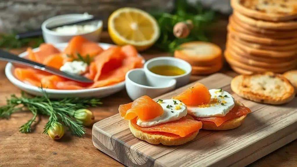 Ingredientes do canapé de salmão defumado com cream cheese