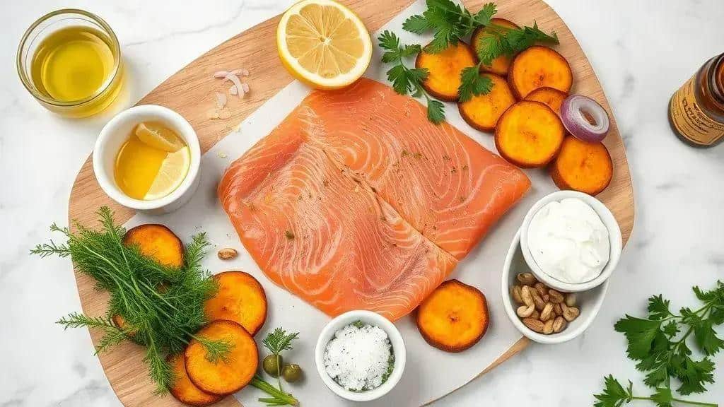 Ingredientes do carpaccio de salmão com batata doce