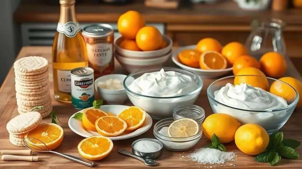 ingredientes do pavê de frutas cítricas e champanhe