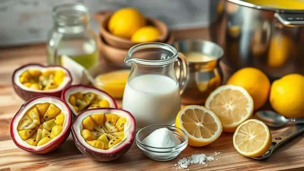 ingredientes do sorbet cremoso de maracujá e limão