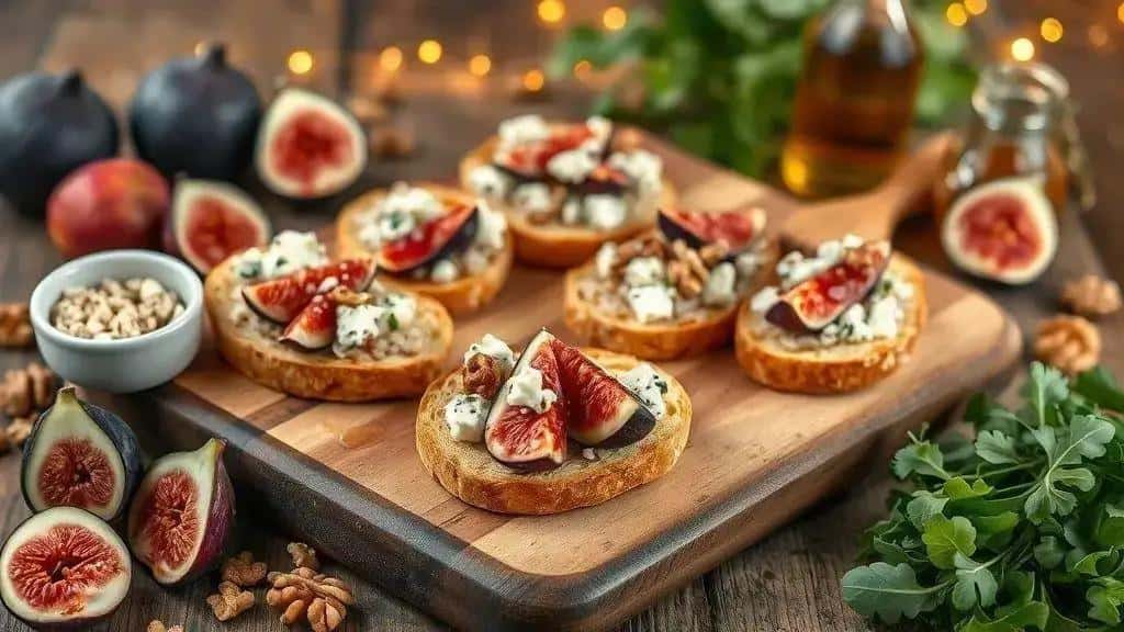 Ingredientes e preparo da bruschetta de figo, gorgonzola e mel