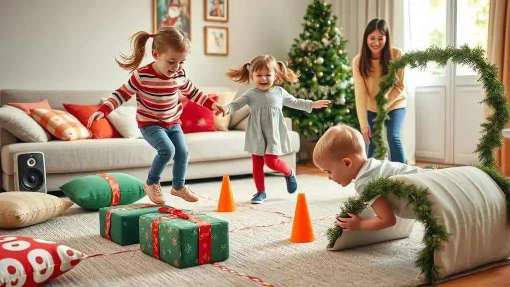 Jogos de dança e circuito natalino para coordenação motora grossa