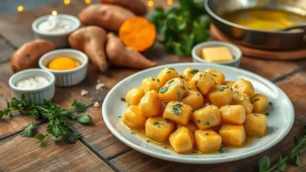 Nhoque de batata doce com manteiga de ervas — ingredientes, preparo e variações