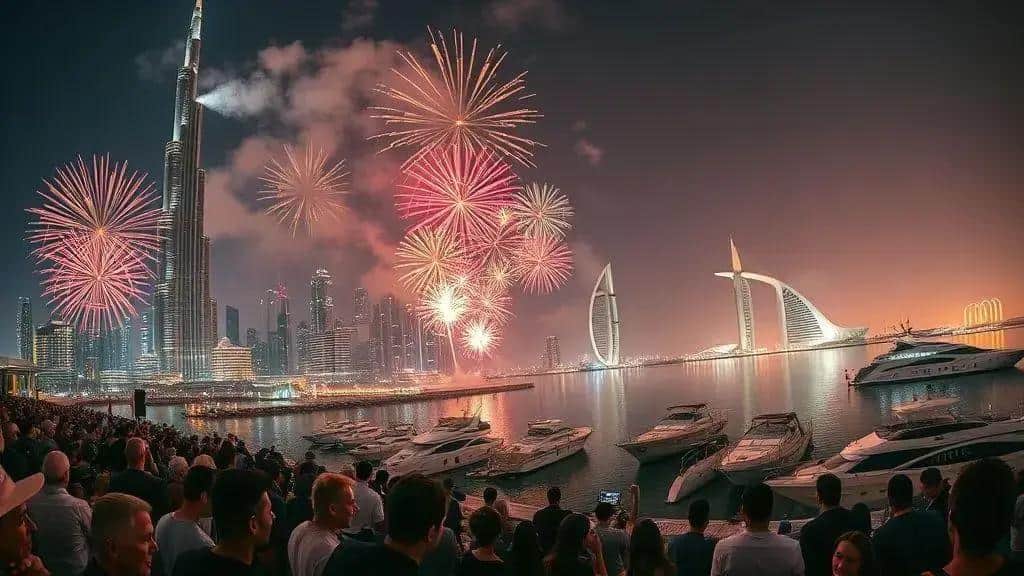 Panorama dos fogos e espetáculos em Dubai