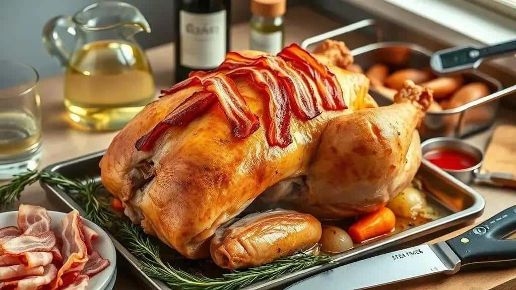 Peru ao forno com bacon e vinho: ingredientes e como preparar Peru ao forno com bacon e vinho: ingredientes e como preparar