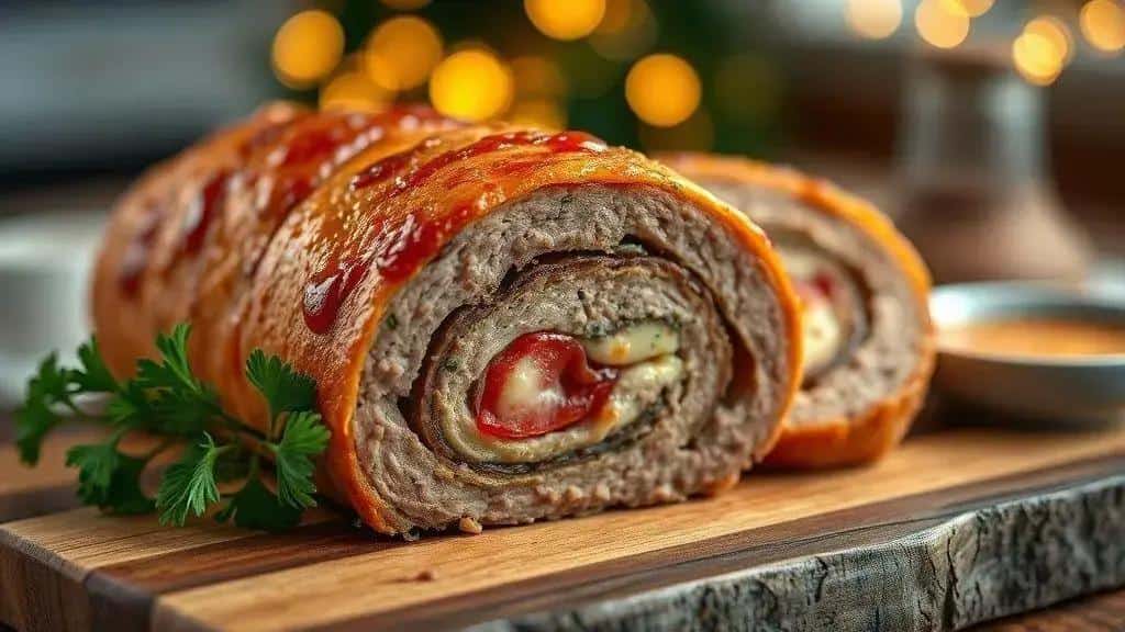 Rocambole de Carne Moída Recheado com Bacon