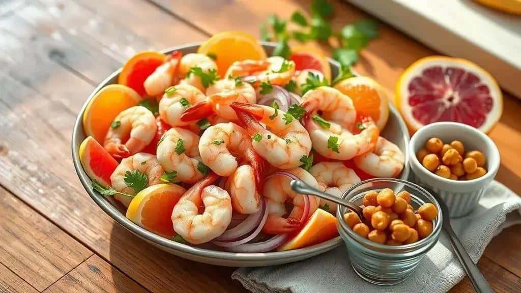 Salada 4 — Salada cítrica de camarão (opção vegana inclusa): ingredientes, como preparar e variações