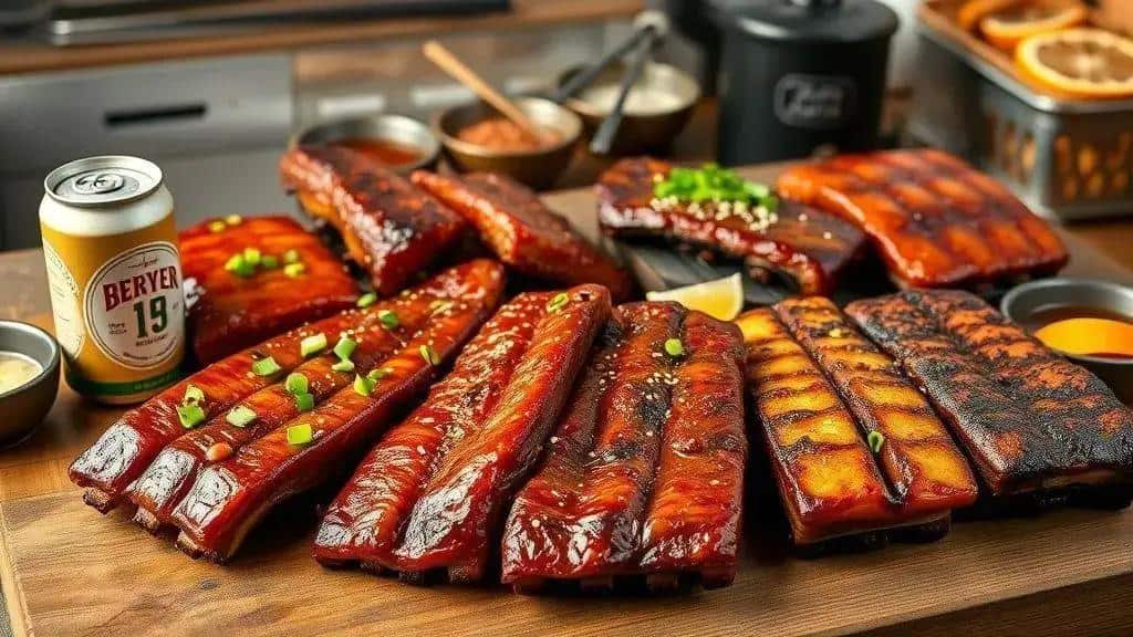 Variações da costelinha suína agridoce na cerveja