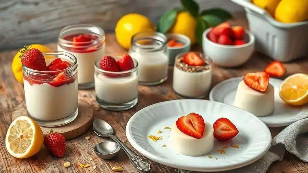 Variações da panna cotta de limão com morango Variações da panna cotta de limão com morango