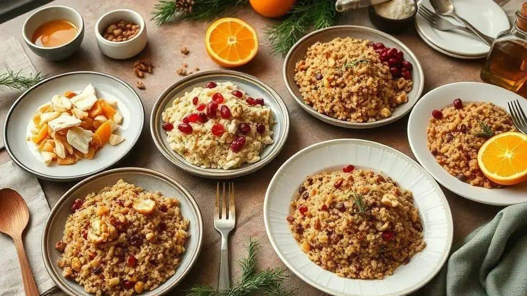 Variações do arroz com castanhas, cranberry e ervas