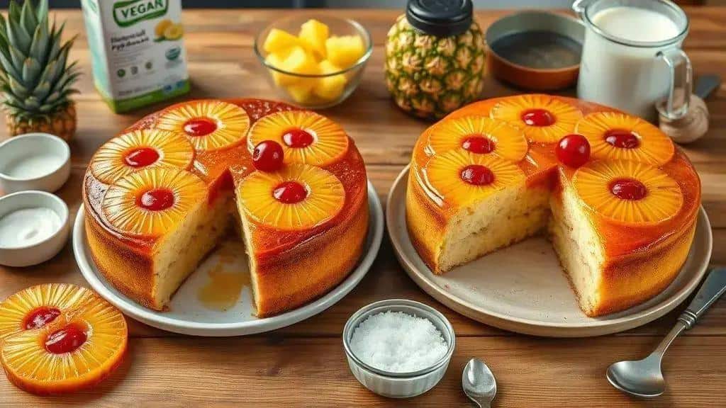 Variações do Bolo de Abacaxi Invertido (versões vegana e light)
