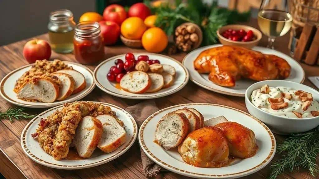 Variações do frango recheado com farofa natalina Variações do frango recheado com farofa natalina