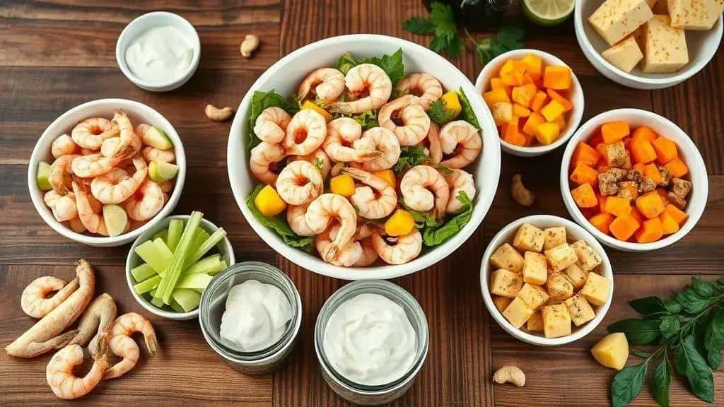 Variações do salpicão de camarão: versões leves e festivas Variações do salpicão de camarão: versões leves e festivas